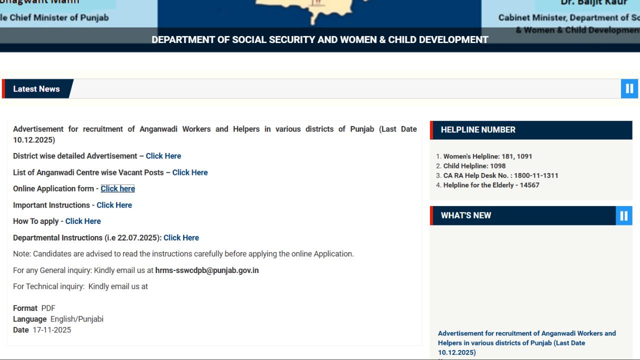 Punjab Anganwadi Recruitment